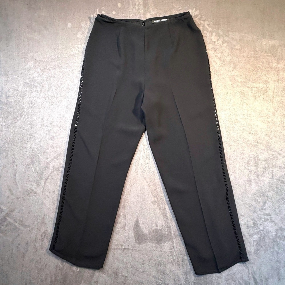 Vtg Y2K 90s Nicole‎ Studio Pants Black Beaded Tuxedo Stripe Dress Womens Sz 8